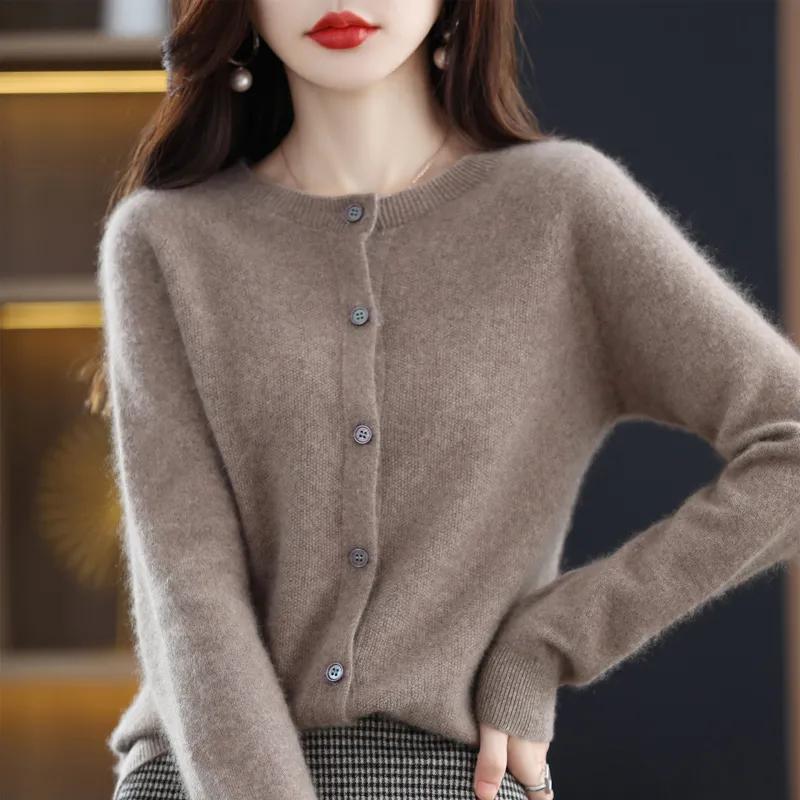 Frühling und Herbst Kaschmir Pullover Frauen O-Ausschnitt Strickjacke lose Langarm Pullover Top