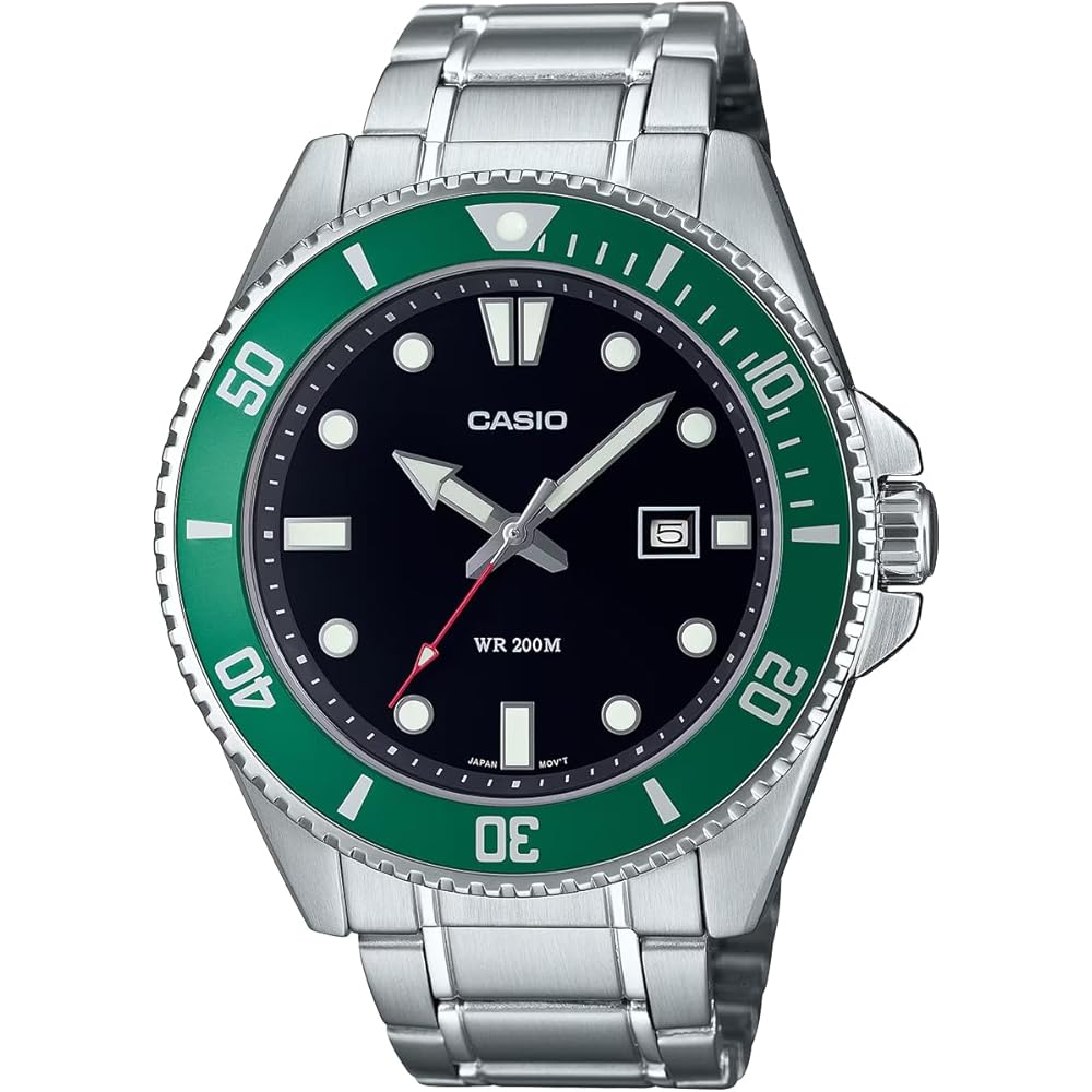 Casio Standard Analog Sports Watch 20 ATM Water Resistant Men s Green Bezel Metal Band