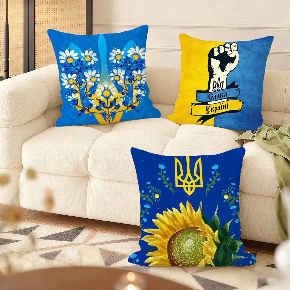 U-Ukraines Flag Aesthetic Cushion Cover Silky Short Plush Double-Sided Printed Pillow Case For Sofa All Seasons Home Decor Gift