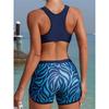 Sexy Blue Leaves Print Bikini Set 2026 Women Sports Push Up Bra High Waist Shorts Two Piece Swimsuit Beach Bathing Suit Swimwear