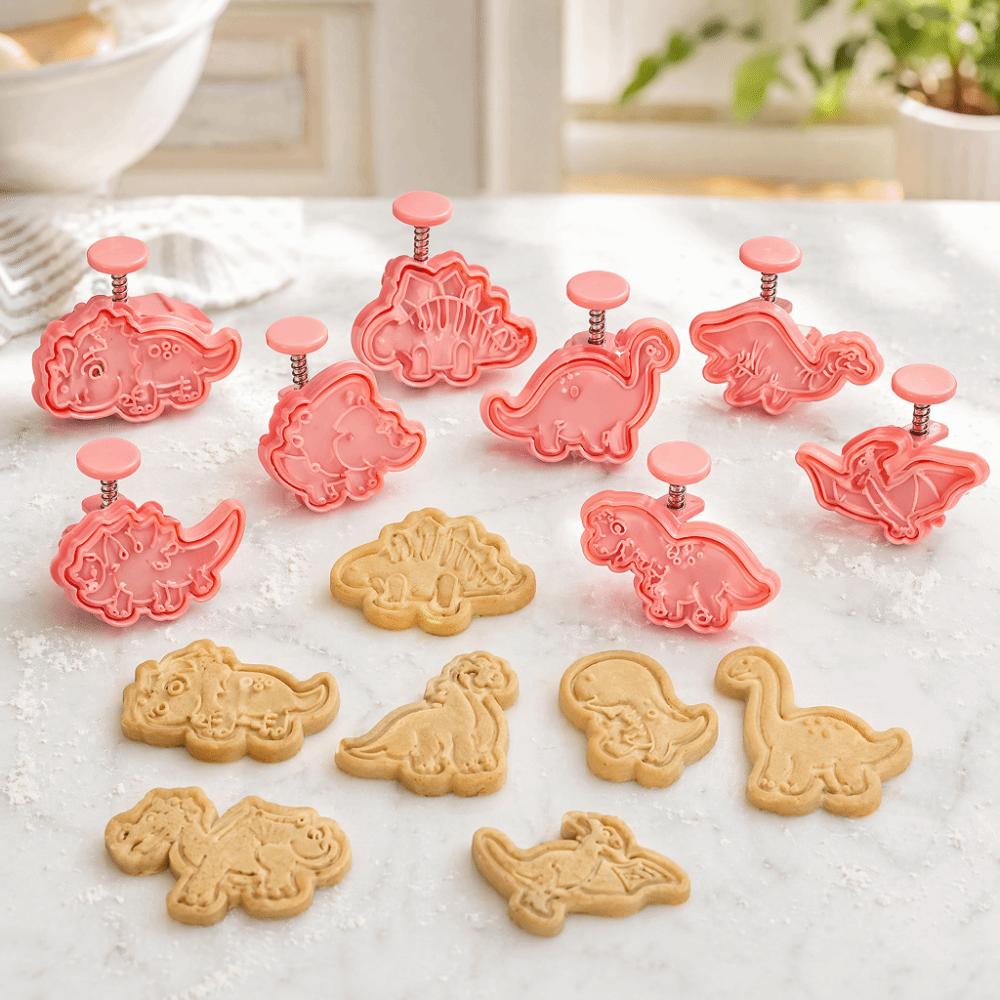 8PCS PP Dinosaur Cookie Cutter Food Grade Embossing Mold Cookie Cutter Set Home Baking