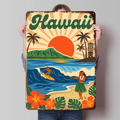 Hawaii Retro Travel Tinplate Poster Custom Wall Art Vintage Metal Signs Retro Tin Plaque for Apartment Decoration Room Man Cave