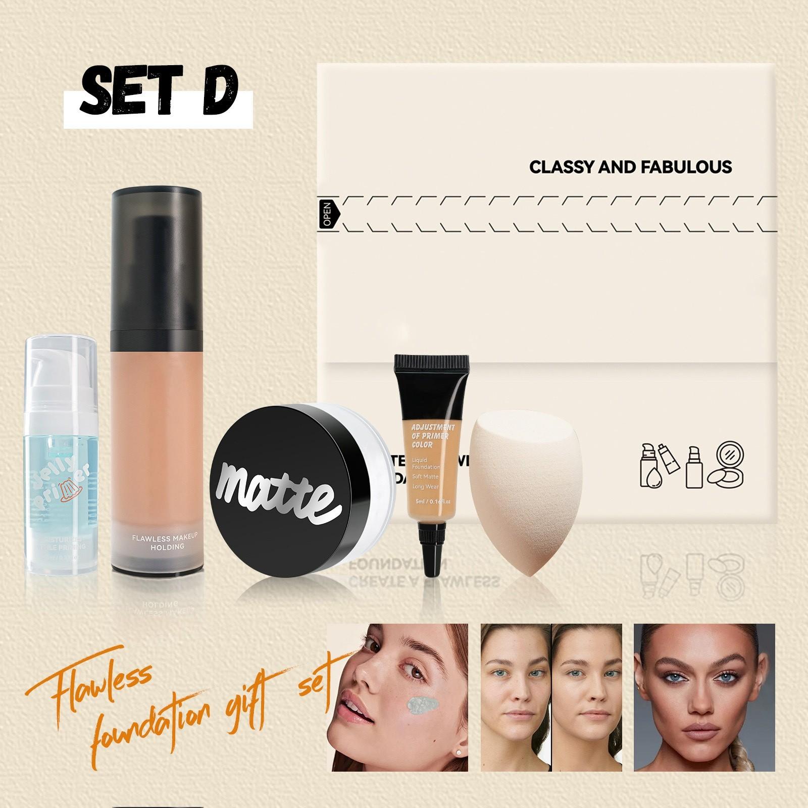 

Набор для макияжа лица из 5 предметов, Тональная основа и матирующая пудра, Стойкий водостойкий натуральный набор(5мл+10мл+30мл+6г) One Size