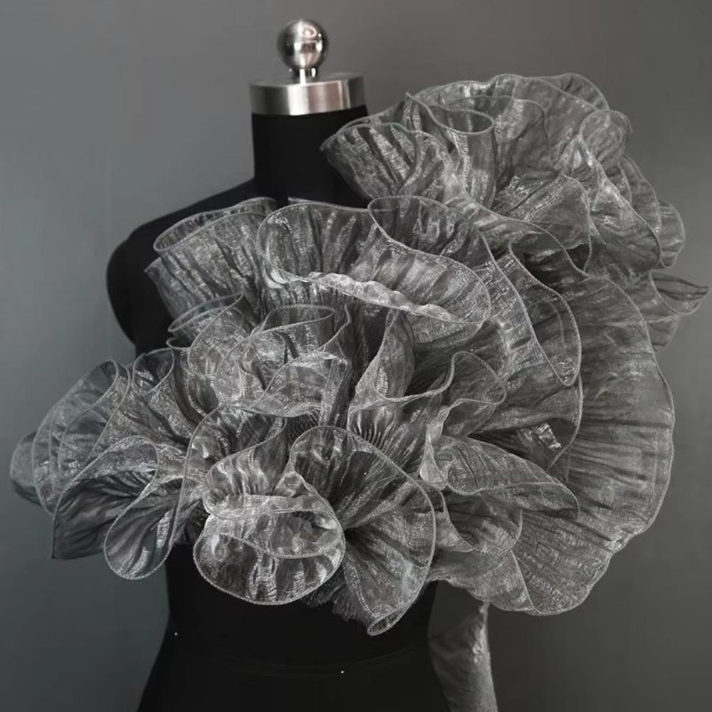 Fashion 15CM Wide Pleated Mesh Lace Transparent High Quality Big Wave Chiffons Fabric DIY Material For Sewing Wedding Dress