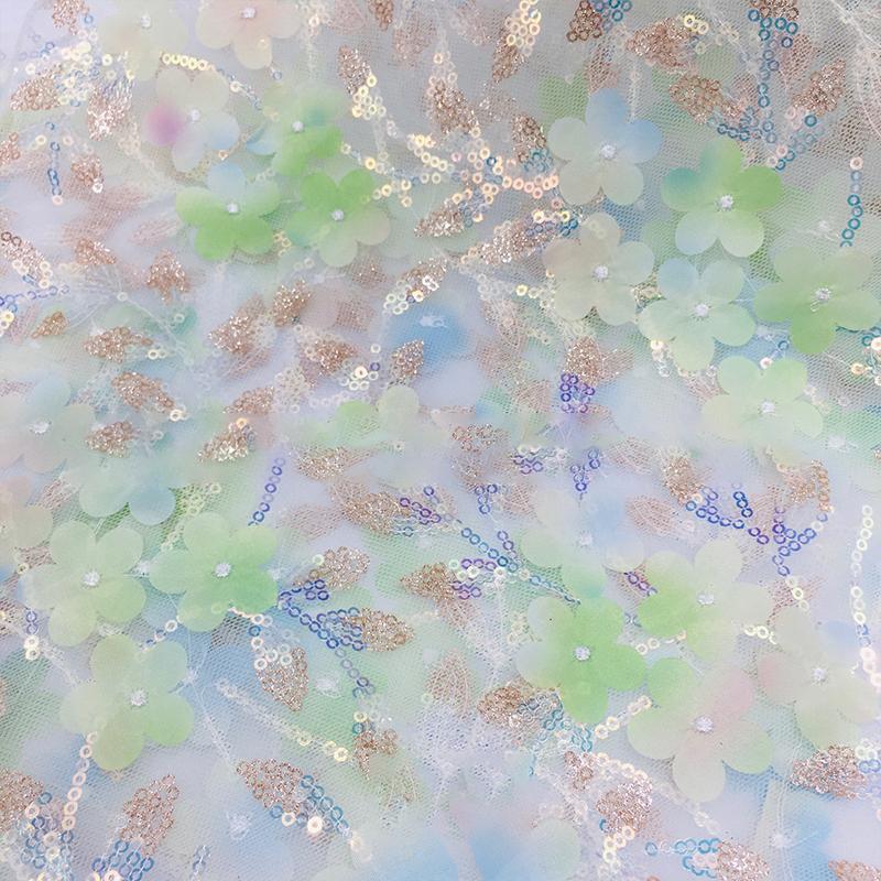 

100*130cm Flower Sequins Embroidery Tulle Mesh Fabric Lace Wedding Fabric For Dress Accessorie Diy Sewing Supplies Crafts 100x130cm