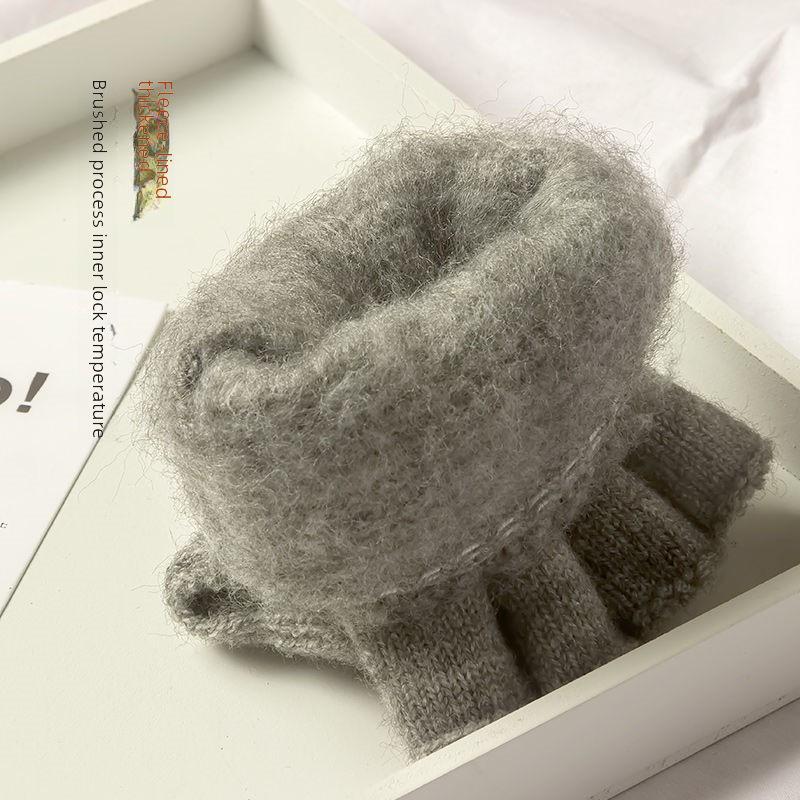 Men's Winter Knitted Half-Finger Gloves with Velvet, Flip Cover, and Touchscreen Capability