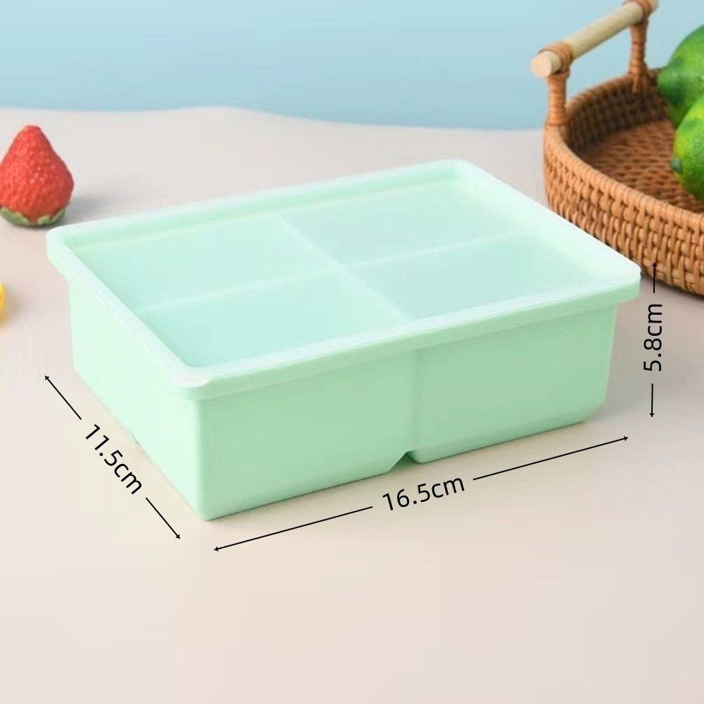 New Silicone Ice Making Mold Leak Proof Lid 4 Grid Food Freezing Molds Square Shape Large Capacity Ice Cube Tray Kitchen Use