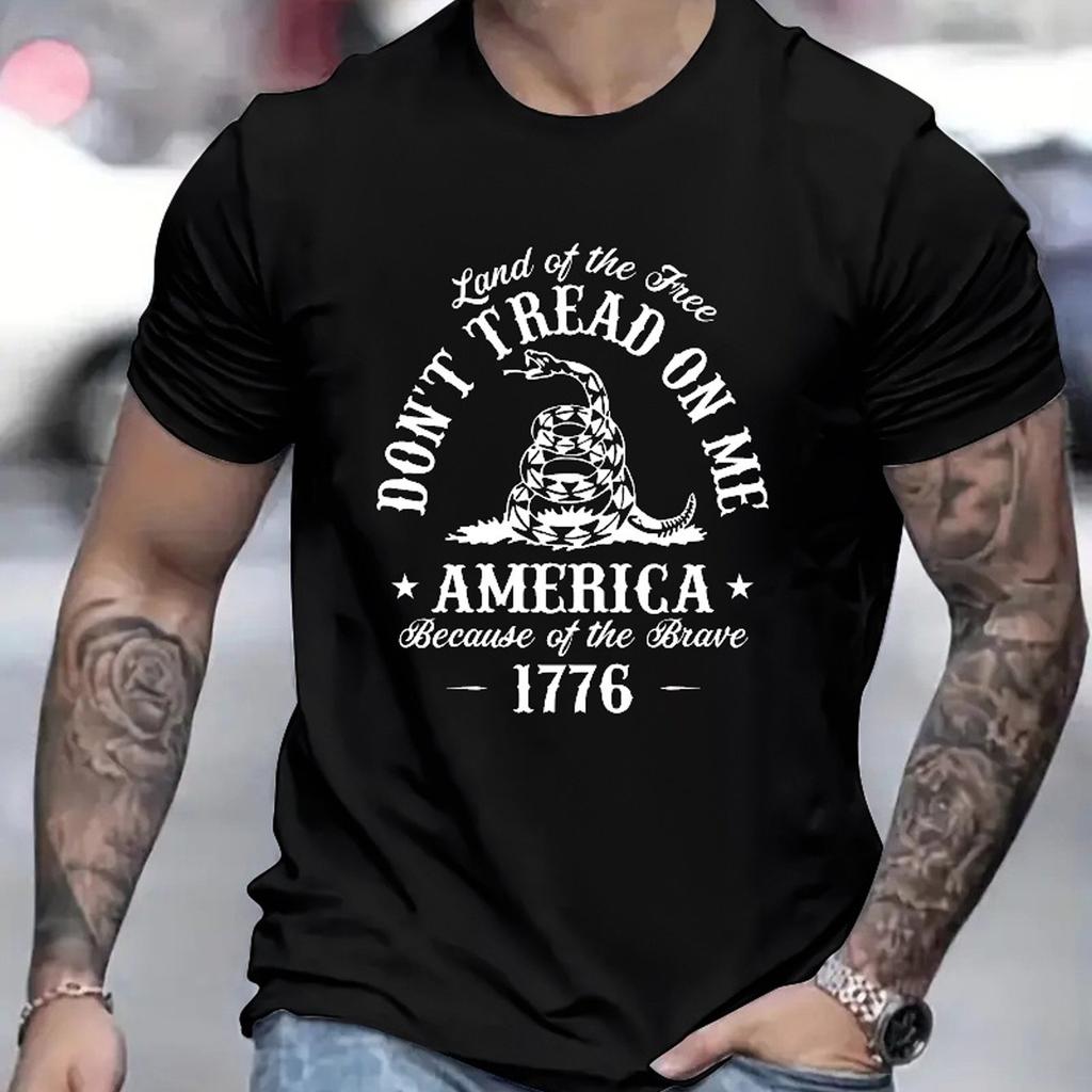 Summer Vibes Dont Tread on Me Print Tee Crew Neck Regular Fit Casual Short Sleeve T-Shirt for Men