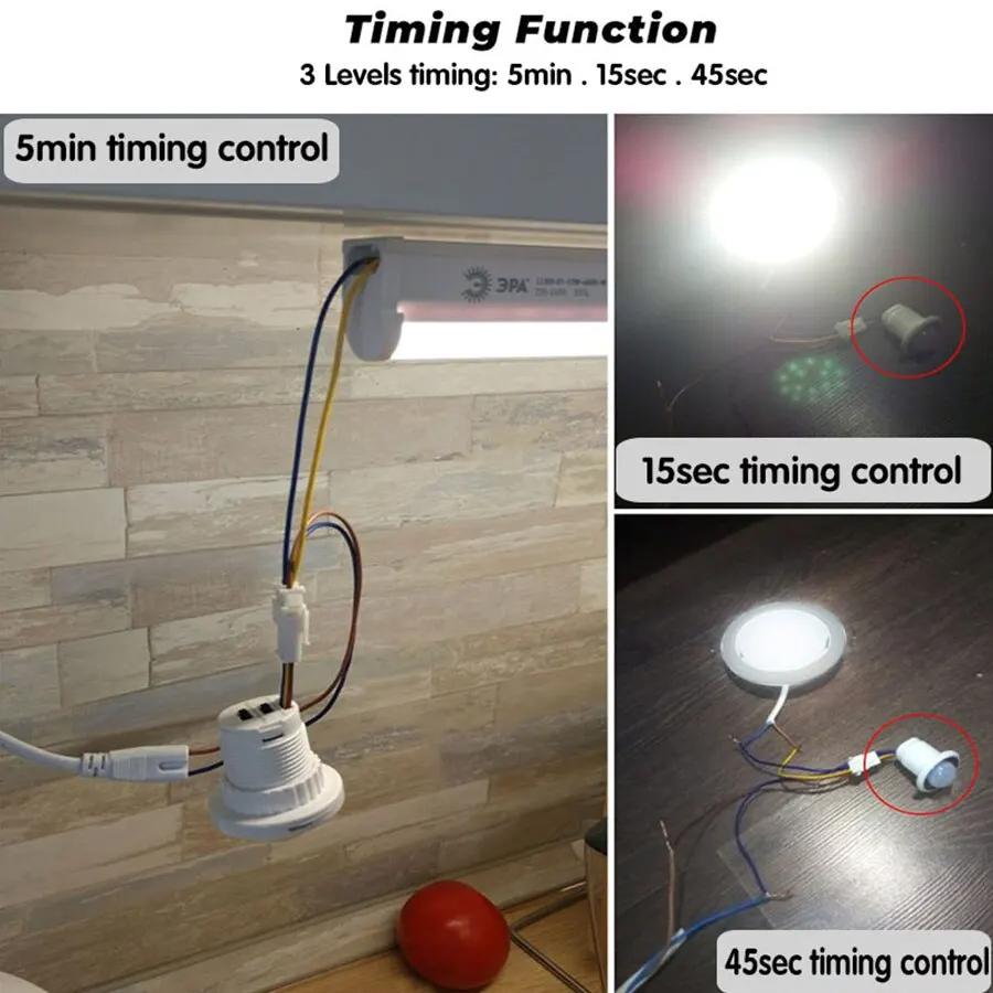 2PCS Smart Motion Sensor Switch 85-265V Automatic Detector Switch Time Lighting Delay Adjust Movement For LED Lamp Ceiling Light