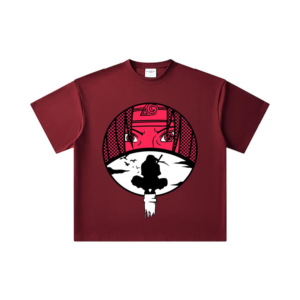 

260 GSM Double Yarn 32 Count 100% Cotton Naruto V8 Itachi Print Unisex Heavy Cotton T Shirt 2XL вина червоного кольору