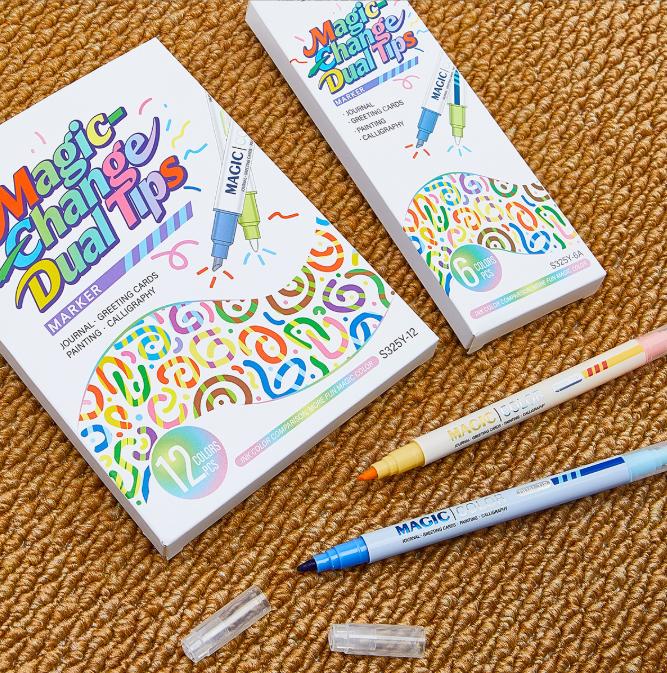 6/12Pcs Double-Ended Magic Color-Changing Marker Pens, Art Pen Set For Diy Crafts And Painting