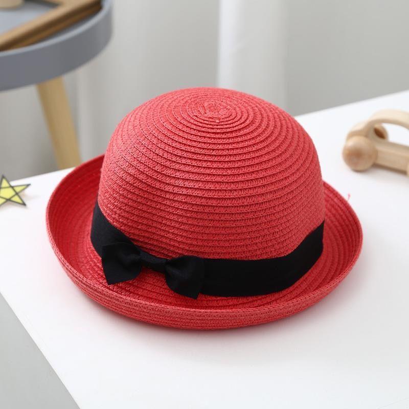 Fundă rotundă Pălărie de paie cu margine rulată Călărie de femeie pe plajă Protecție solară Pălărie de top pentru copii Pălărie cool de primăvară și vară