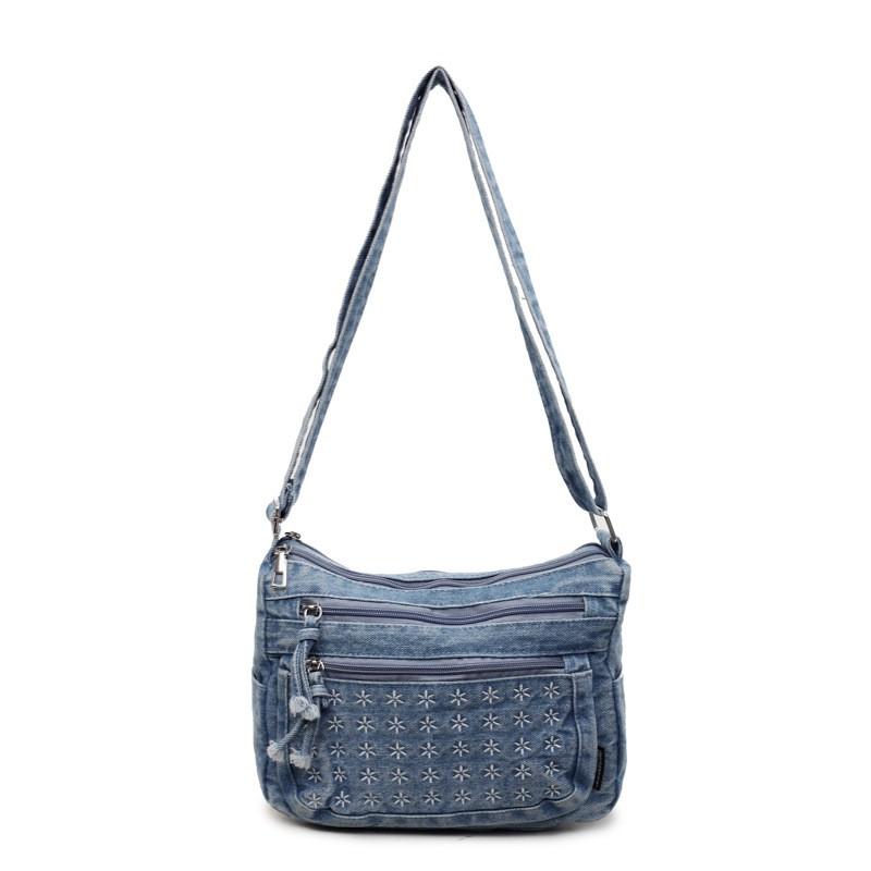 Damen Vintage Denim Schultertasche Lässige Crossbody Weich Mittlere Größe Reise Geldbörse in Schwarz Blau Marine