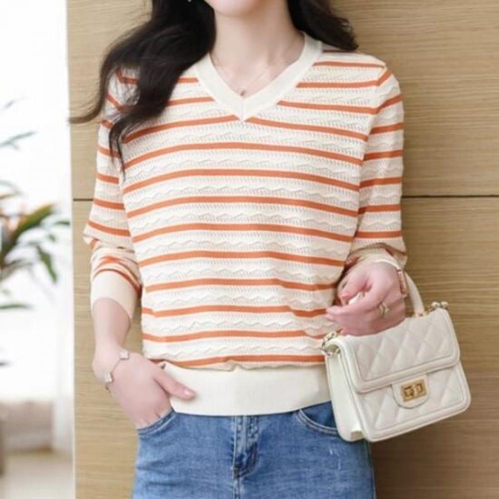 NaVaVa Men Casual STriped V Neck Long sleeVe KniT T shirT Nk2770