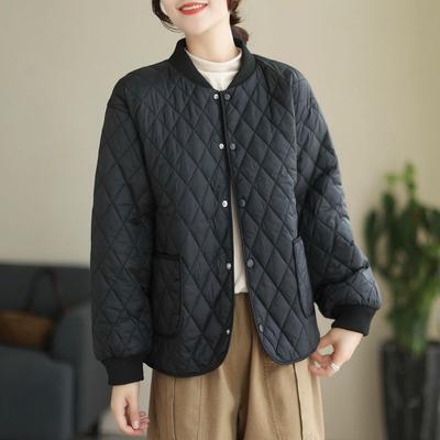 Winter Solid Color Small Padded Jacket Casual Large Size Home Padded Jacket Short Loose Long Sleeve Padded Jacket Thin Small Collar Padded Jacket