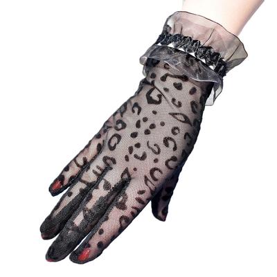Damen Frühlings- und Sommermode Sexy Leopardenmuster Atmungsaktive Mesh-Handschuhe Kurze Autofahren Sonnenschutzhandschuhe Glänzende Handschuhe mit Sandrand