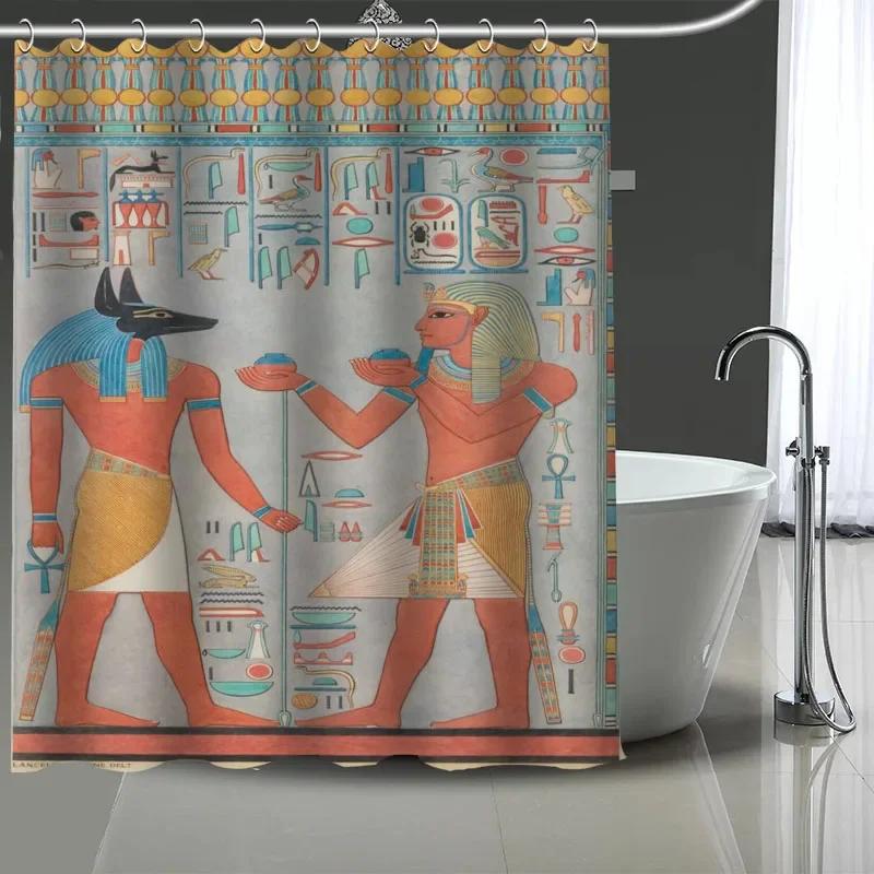 Ägyptischer Anubis Ägyptische Kultur Großer Duschvorhang, Wasserdichtes Polyestergewebe Mit 12 Haken, Heimdekoration