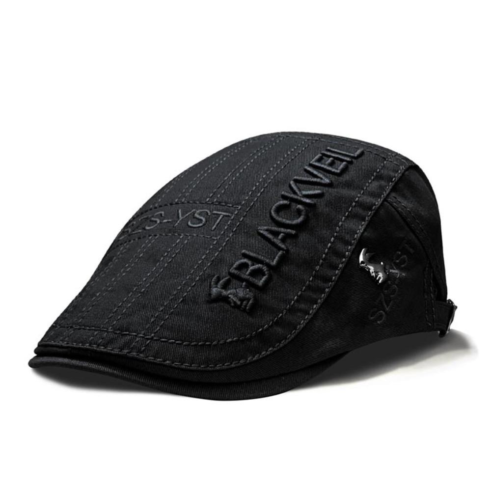 Fashion Adjustable Men Beret Sunscreen Breathable Flat Cap Rabbit Embroidery Visor Cap Male Fashion чёрный