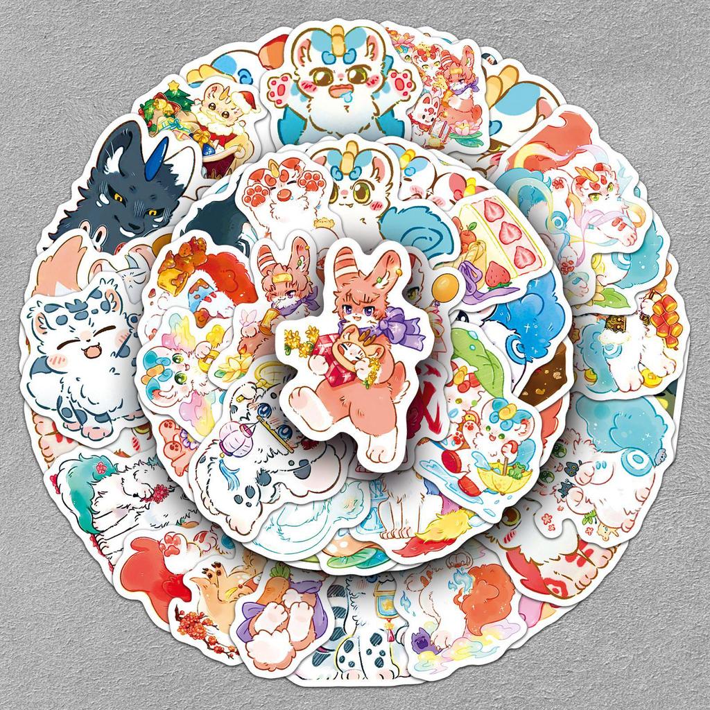 Cute Anime Animal Stickers: 50 Waterproof, Fun Decorative Stickers for Storage Boxes & Suitcases - No Cutting Needed
