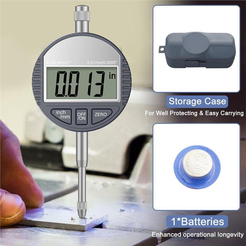 A25F-Electronic Digital Dial Indicator Gauge 0-12.7Mm/0.5" Inch/Metric Conversion,With 0.01Mm/0.0005"Resolution For Testing B