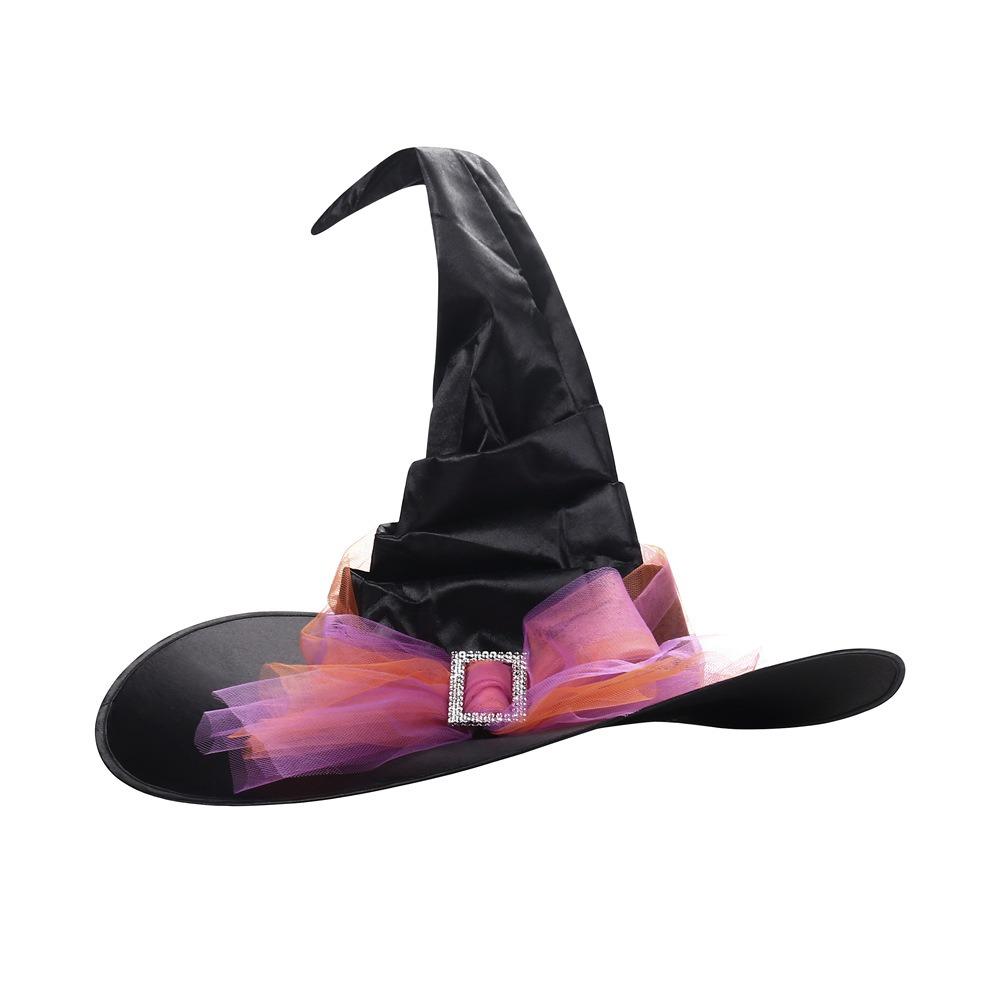 Folds Halloween Witch Hat Satins Wizard Cap Creative Mesh Bow Witch Hat  Performance Props