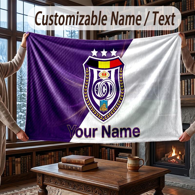 Custom Name Flannel Throw Blanket Anderlecht FC Logo Pattern Warm Home Decoration