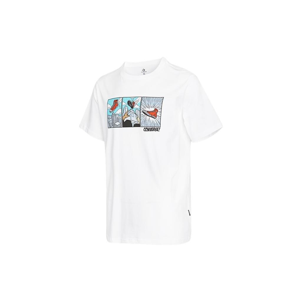 Men s Converse Solid Color Chest Pattern Printing Round Neck Short Sleeve White 10022936-A01 XL