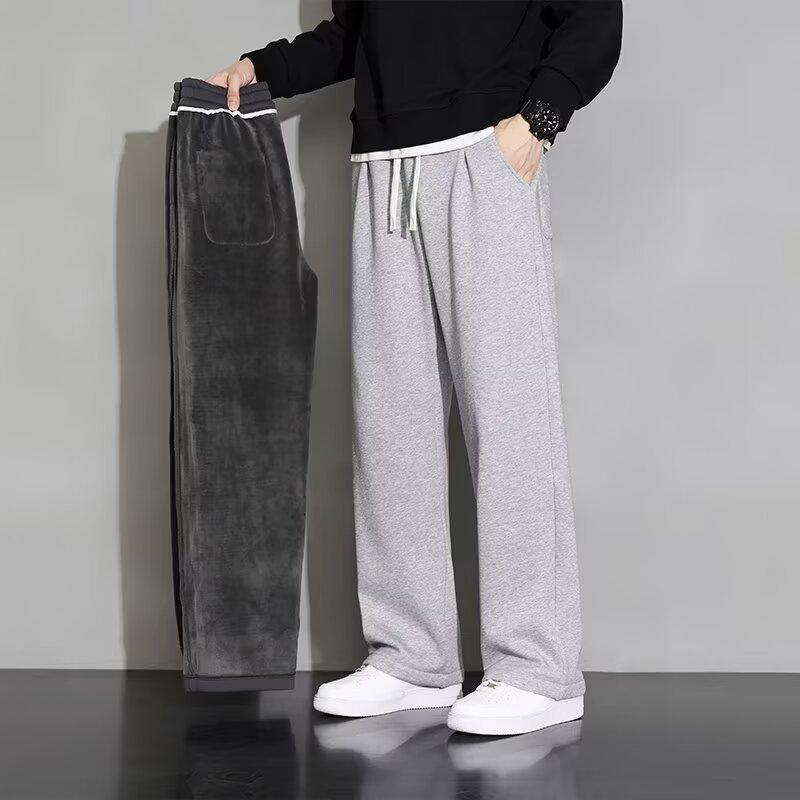 Autumn and Winter Wide-leg Pants Men's Velvet Straight Loose Sports Casual Long Pants Black Sweatpants 2026 New