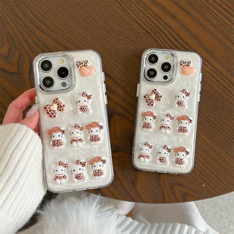 Epoxy Glitter Cartoon Kt Cat Mobile Phone Case For Iphone17Promax Cute Apple 16 Girl Heart 15 Soft