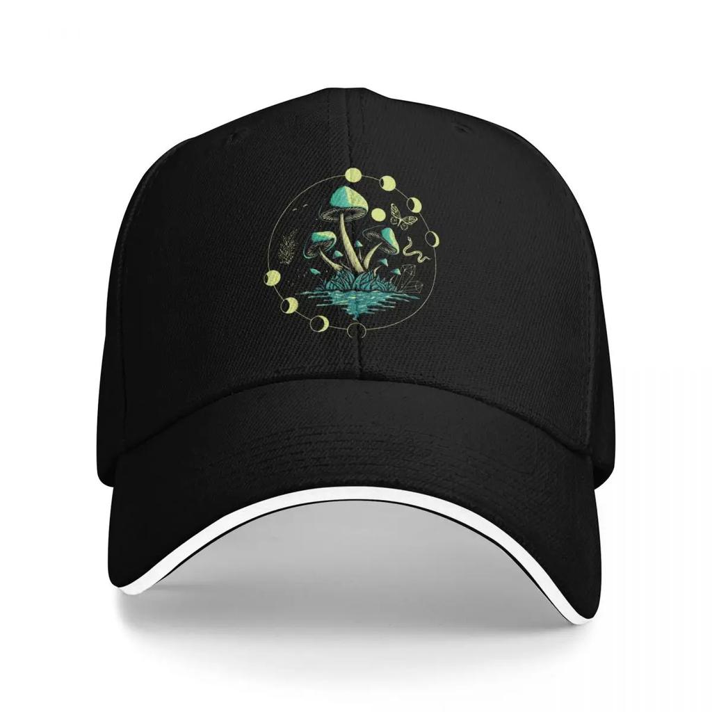 Mushroom Moon Phase Witchy Baseball Cap Adjustable Polyester Sun Protection Casual Sport Hat