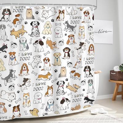 Kids Dogs Shower Curtain Cute Lovely Funny Cartoon Puppy Animals Dog Lover Nursery Bathroom   Bath Accessories