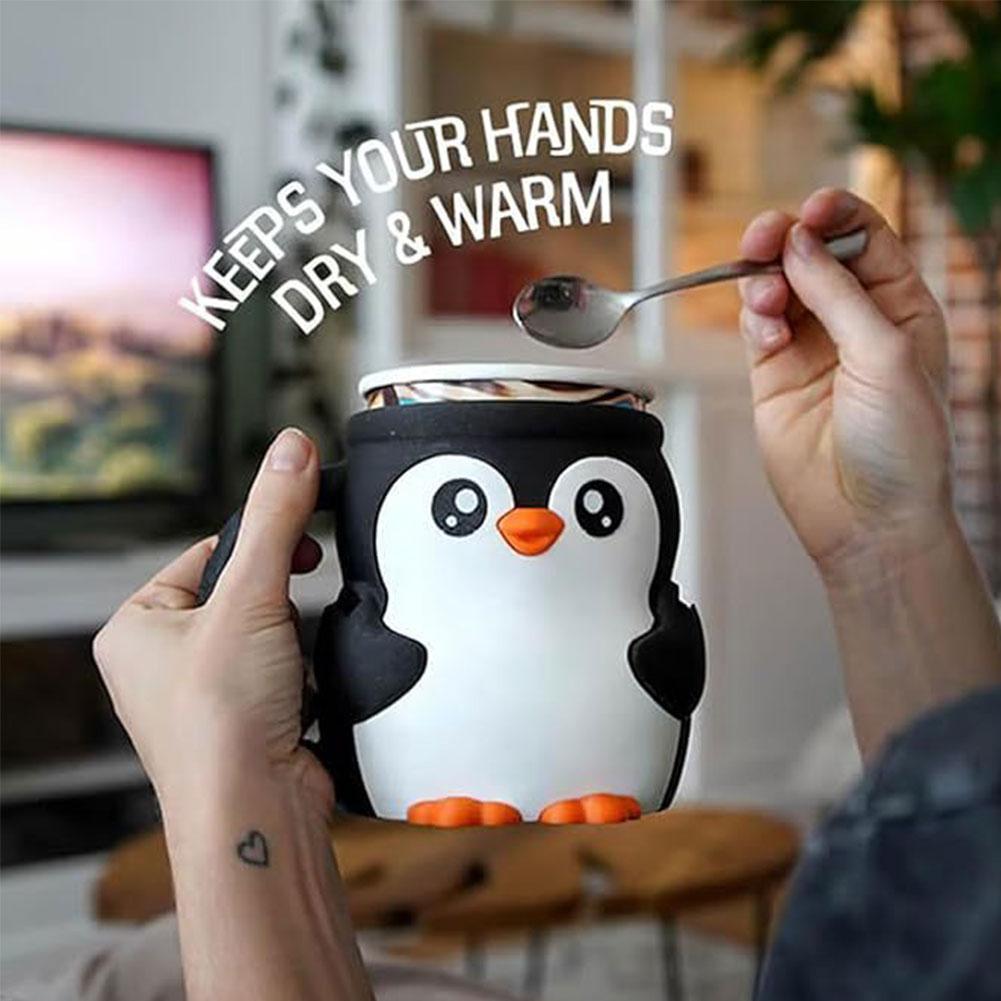 3D Print Penguin Ice Cream Sleeve Leak Proof Cup Holder Spoon Slot Secret Snack Drawer Cute Penguin Storage Organizer For Snack