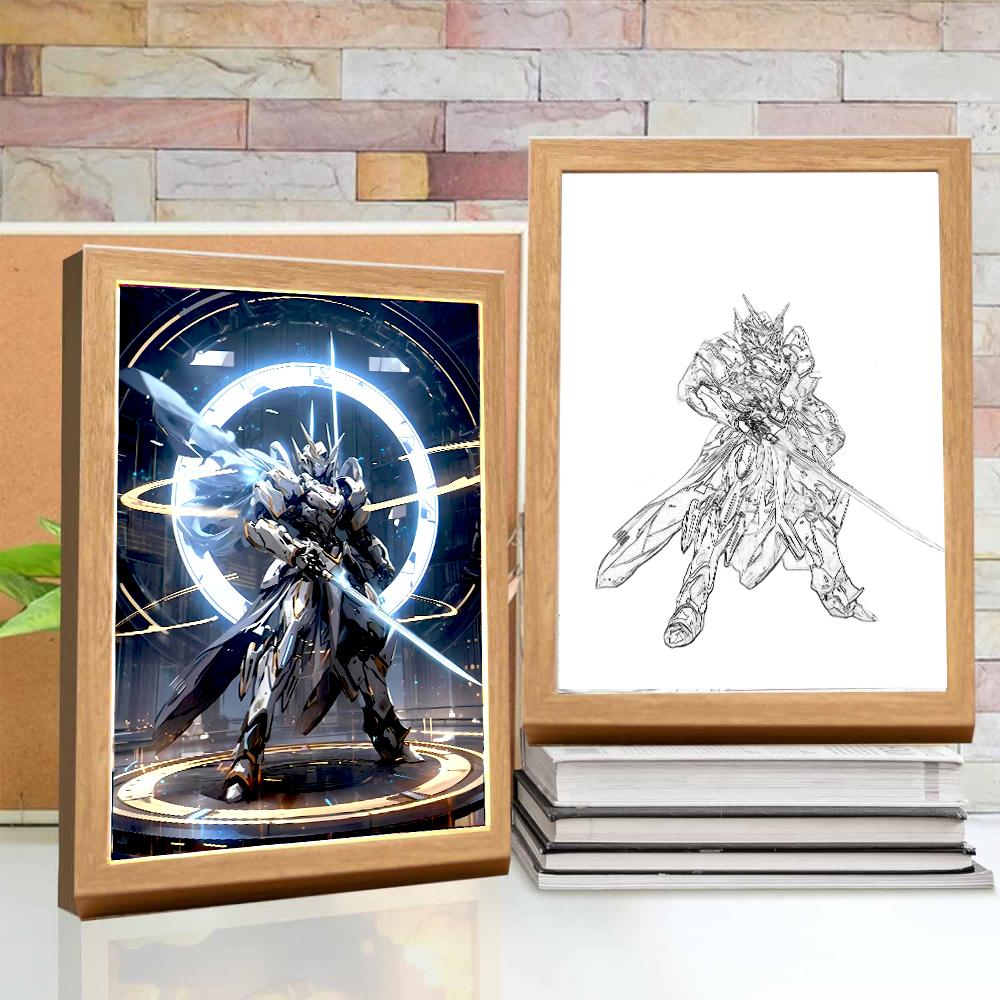 Anime Figure Gundam Light Painting Photo Frame Original Action Figures Led Night Light PVC Collectible Model Toy Christmas Gifts