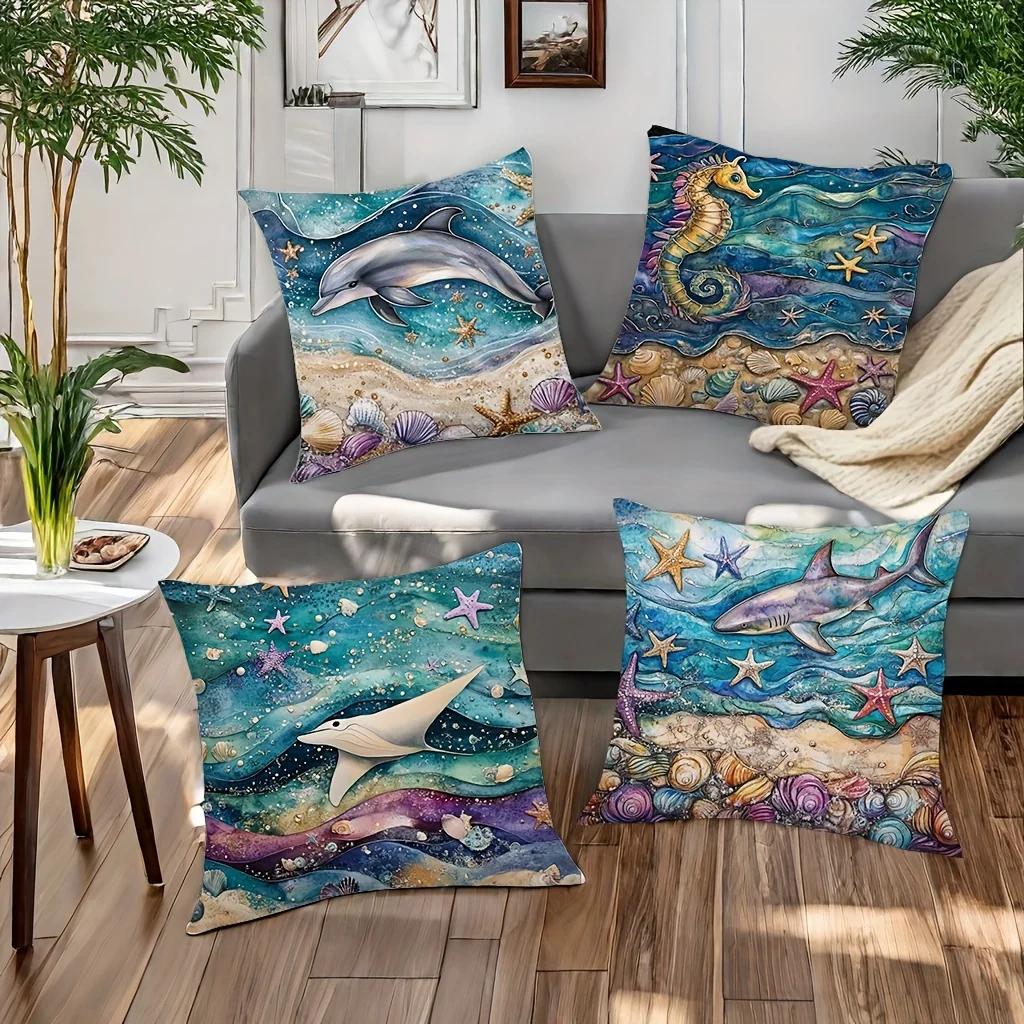 Fantasy Underwater World Decorative Pillowcase, Ultra-soft Polyester Material Living Room Sofa Back Car Pillowcase Decoration