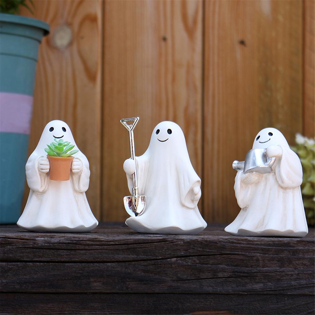 3Pcs Gardening Ghostly Statue Halloween Home Decors Resins Miniature Figurine For Garden Potted Plant and Desk Display