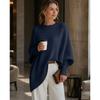 Autumn and winter crew neck pullover knitted sweater women's loose lazy style solid color women's sweater