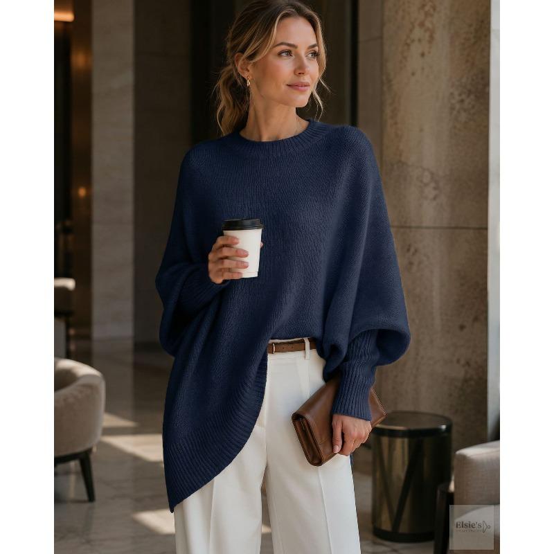 Autumn and winter crew neck pullover knitted sweater women's loose lazy style solid color women's sweater