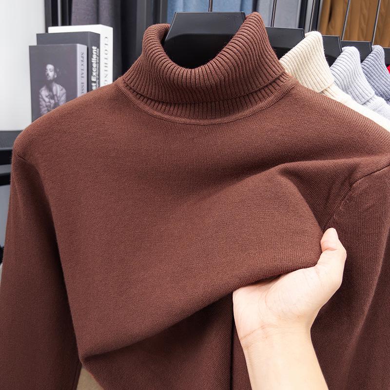 Suéter Masculino de Cashmere Liso com Gola Alta - Camada Base Malha Fashion com Manga Longa