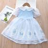 Girls Dress Cotton Cartoon Splicing Mesh Party Princess Dresses Girls Birthday Clothes