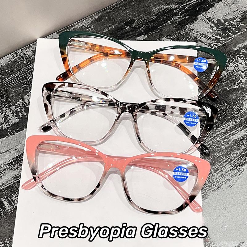 Fashionable Cat Eye Reading Glasses Oversized Frame Ladies Presbyopia Glasses Blue Light Blocking Eye Protection Eyewear