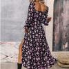 QICED Autumn Winter Printed Long Sleeve Backless Bohemian Dress Woman