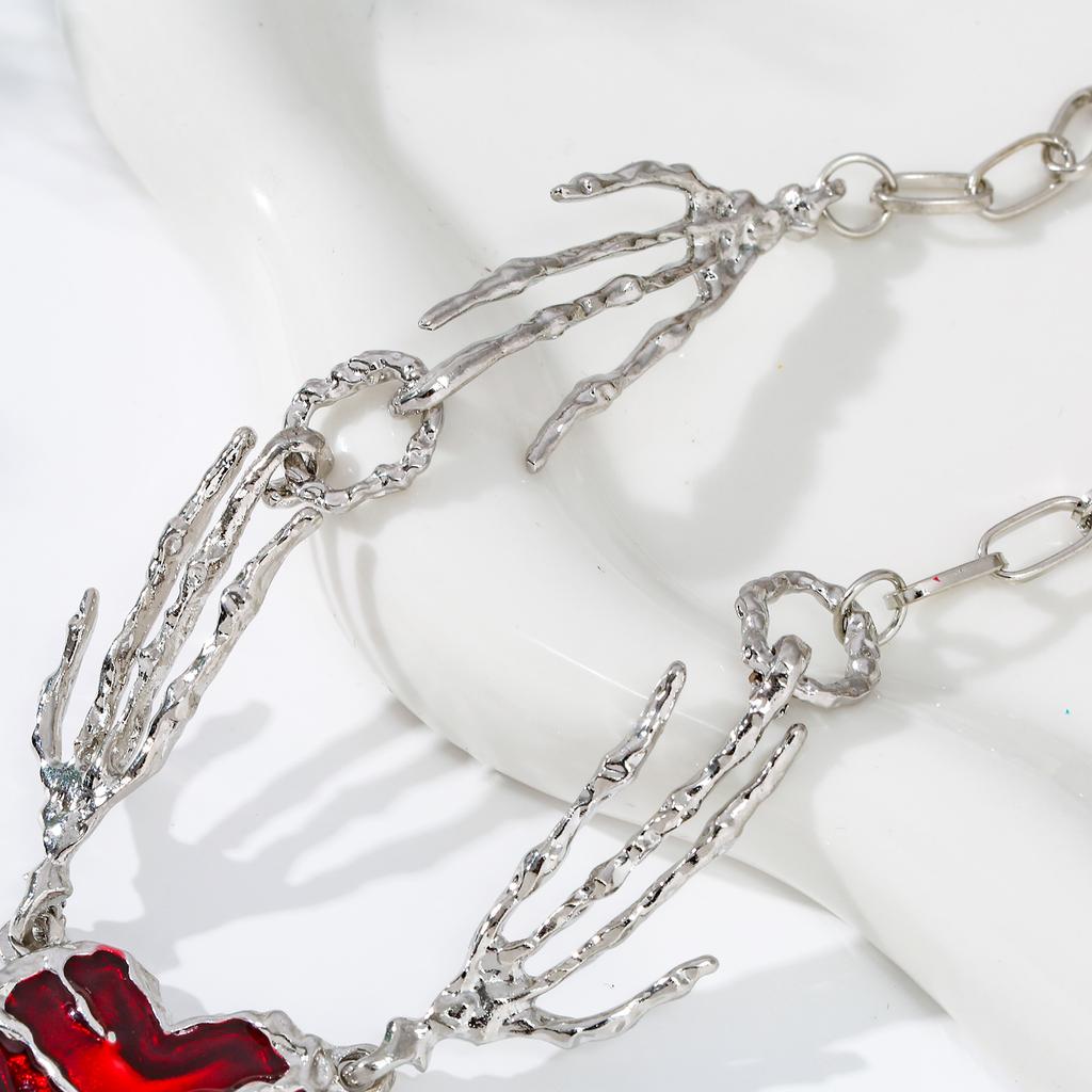 Sweet and Cool Ghost Claws Splicing Red Love Necklace Niche Design Exaggerated Punk Style Collarbone Chain Necklace