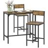 3-Piece Bar Table Set with 2 Stools, Industrial Breakfast Bar Set with Footrest, Backrest for Dining Room, Small Space