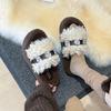 Thick-soled Plush Design Fluffy Shoes for Women's Outer Wear 2025 Autumn and Winter New Home Non-slip One-word Rhinestone Cotton Slippers