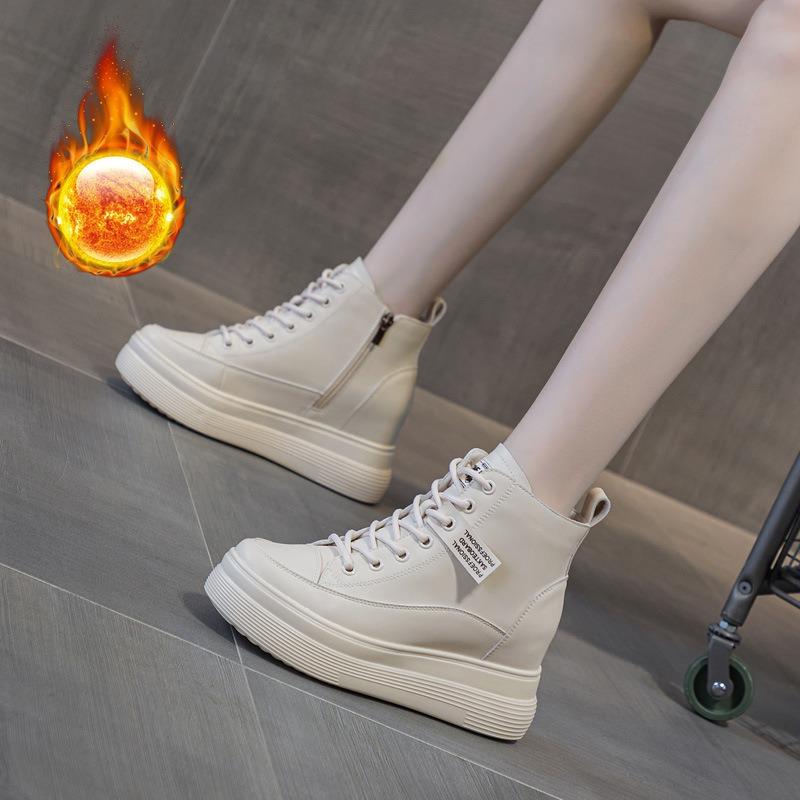 Höstens nya damskor med dold platå, mångsidiga, halkfria, korta stövlar, tjock sula, muffinbotten, casual, höga toppskor för kvinnor