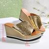 Thick-soled slope heel silver fish mouth one-word cool slippers women's 2025 summer light height increase big head office sandals