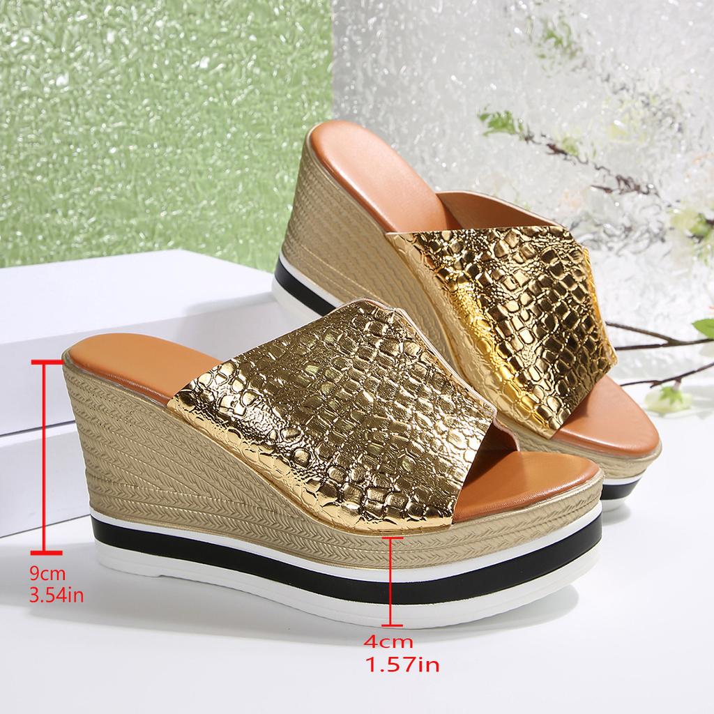 Thick-soled slope heel silver fish mouth one-word cool slippers women's 2025 summer light height increase big head office sandals