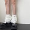 Women Furry Leg Warmers with Letter Label Aesthetic Winter Warm Fuzzy Plush Boot Cuffs Leg Gaiters Socks Streetwear