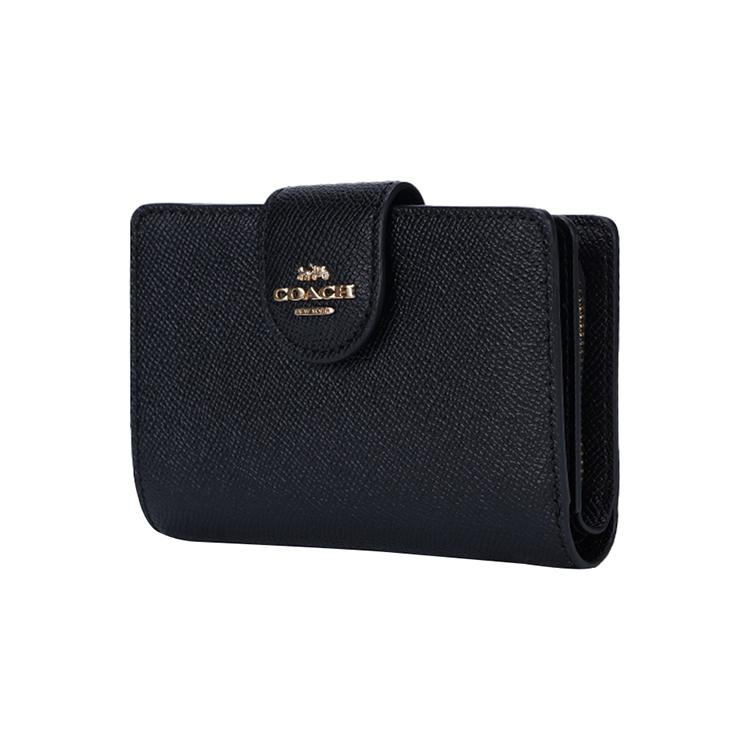 COACH Corner Zip Leather Card Holder, Wallet Medium Women's Black 6390-IMBLK