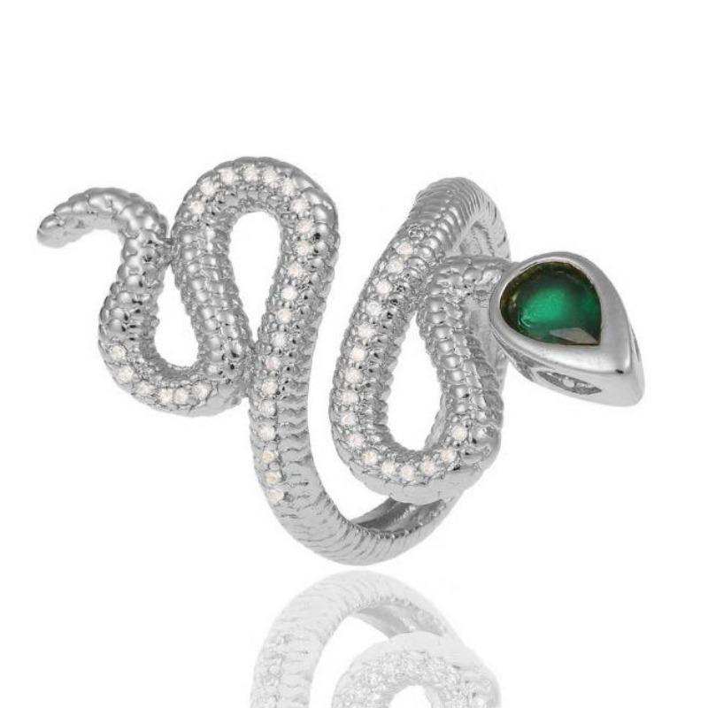 Fashion Copper Gold-Plated Micro Inlaid Zircon Serpentine Ring Women'S Trend Temperament Alternative Open Ring Accessories